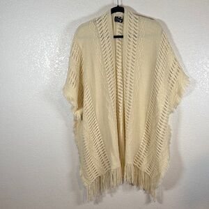 Anthony Originals Cream Missy Knit Fringe Poncho Sweater One Size Fits Most